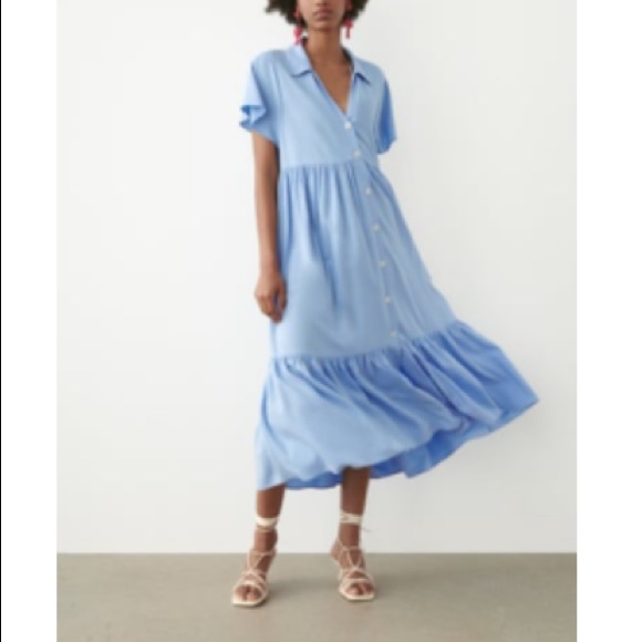 Dresses | New Zara Tiered Midi Dress Light Blue Small | Poshmark